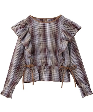 PLAID RUFFLE BLOUSE