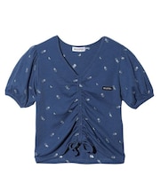 FLOWER EMBROIDERY SHIRRING S/S TOP