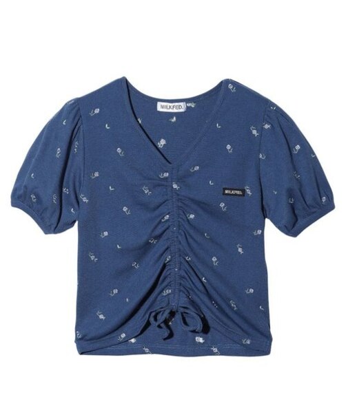 FLOWER EMBROIDERY SHIRRING S/S TOP