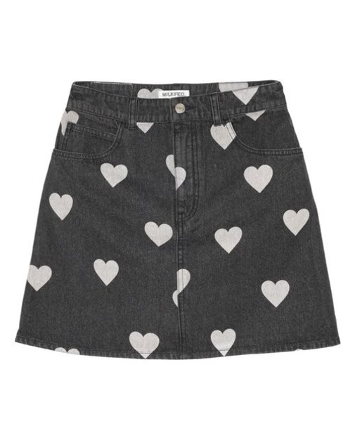 HEART PRINTED DENIM SKIRT