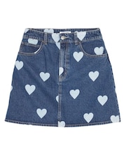 HEART PRINTED DENIM SKIRT