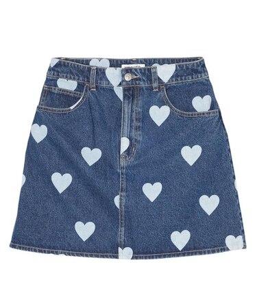 HEART PRINTED DENIM SKIRT