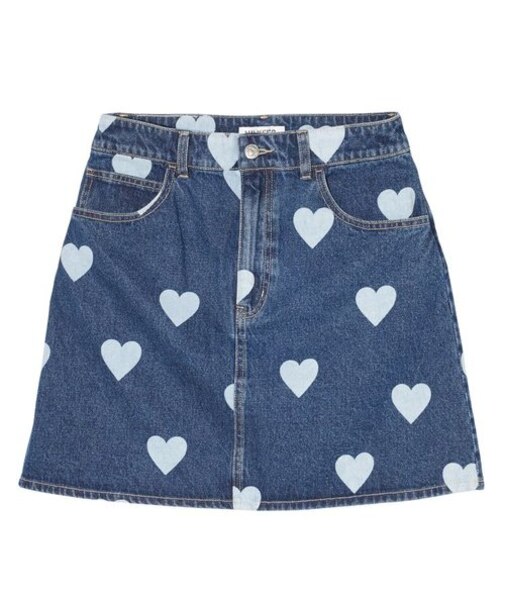 HEART PRINTED DENIM SKIRT