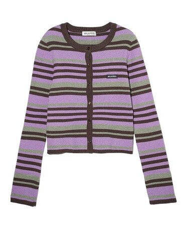 STRIPE KNIT FITTED CARDIGAN