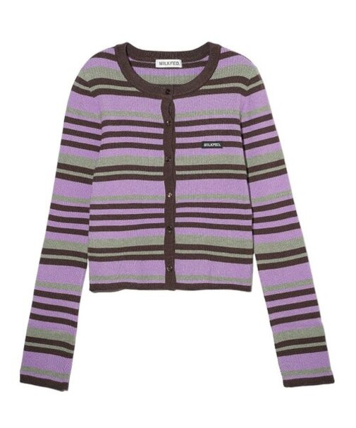 STRIPE KNIT FITTED CARDIGAN