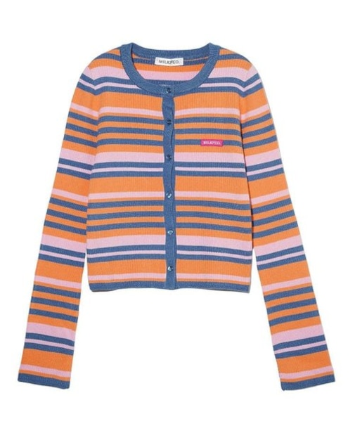 STRIPE KNIT FITTED CARDIGAN