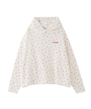 CHERRY PATTERN WAFFLE HOODIE TOP
