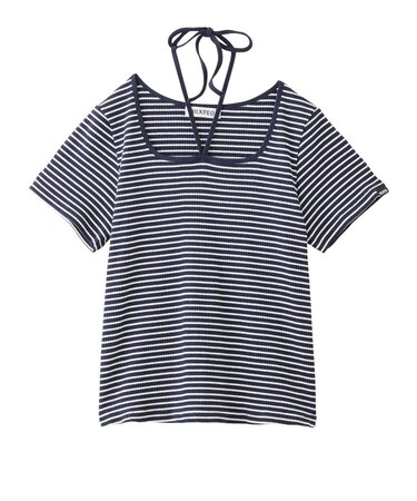 STRIPED SQUARE HALTER NECK TOP