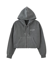 HEART MOTIF FADED CROPPED ZIP UP HOODIE