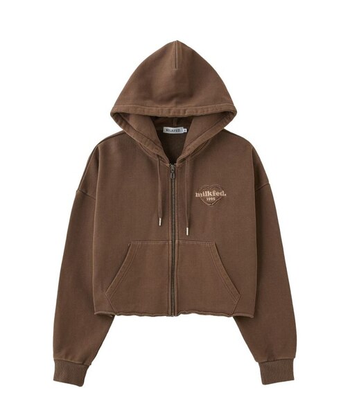 HEART MOTIF FADED CROPPED ZIP UP HOODIE