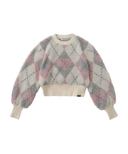 HEART ARGYLE KNIT TOP
