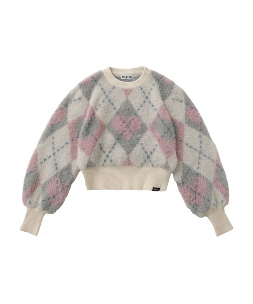 HEART ARGYLE KNIT TOP