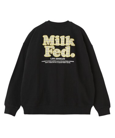 MILKFED. PLAID LOGO WIDE CREW SWEAT