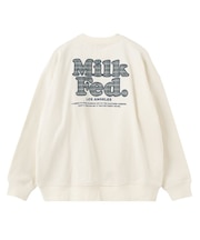 MILKFED. PLAID LOGO WIDE CREW SWEAT
