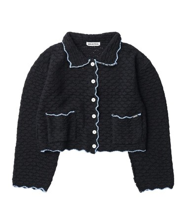 OPEN COLLAR CONTRAST TRIM KNIT CARDIGAN
