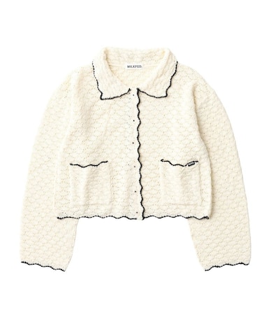 OPEN COLLAR CONTRAST TRIM KNIT CARDIGAN