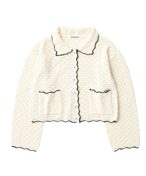 OPEN COLLAR CONTRAST TRIM KNIT CARDIGAN