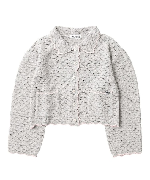 OPEN COLLAR CONTRAST TRIM KNIT CARDIGAN