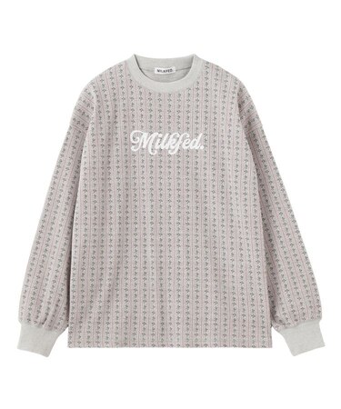 STRIPED FLOWER WAFFLE L/S TOP