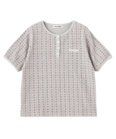 STRIPED FLOWER WAFFLE S/S TOP