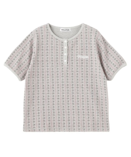 STRIPED FLOWER WAFFLE S/S TOP