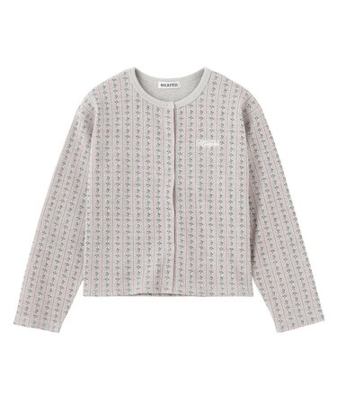 STRIPED FLOWER WAFFLE CARDIGAN