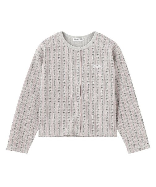 STRIPED FLOWER WAFFLE CARDIGAN