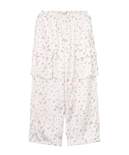 FLORAL PATTERN SATIN CARGO PANTS
