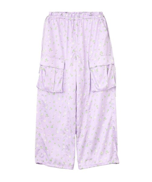 FLORAL PATTERN SATIN CARGO PANTS