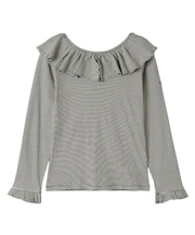 2WAY RUFFLE COLLAR STRIPED L/S TOP