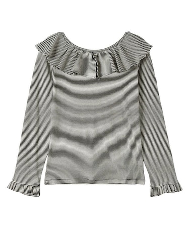 2WAY RUFFLE COLLAR STRIPED L/S TOP