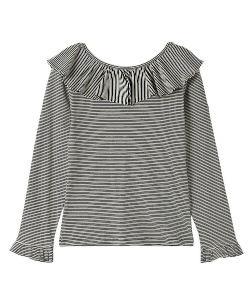 2WAY RUFFLE COLLAR STRIPED L/S TOP