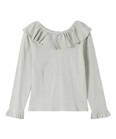 2WAY RUFFLE COLLAR STRIPED L/S TOP