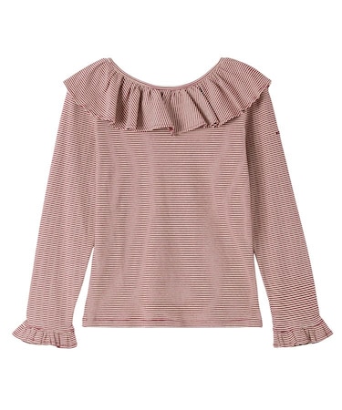 2WAY RUFFLE COLLAR STRIPED L/S TOP
