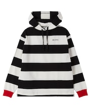 CONTRAST RIB STRIPED HOODED TOP