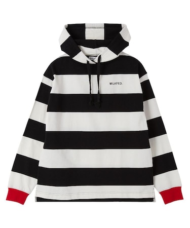 CONTRAST RIB STRIPED HOODED TOP
