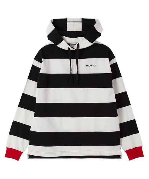 CONTRAST RIB STRIPED HOODED TOP