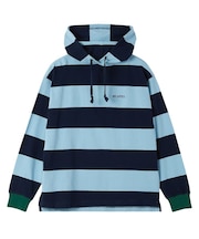 CONTRAST RIB STRIPED HOODED TOP
