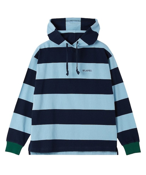 CONTRAST RIB STRIPED HOODED TOP