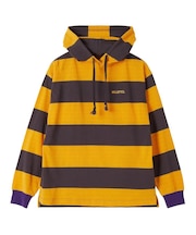 CONTRAST RIB STRIPED HOODED TOP