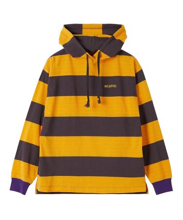 CONTRAST RIB STRIPED HOODED TOP