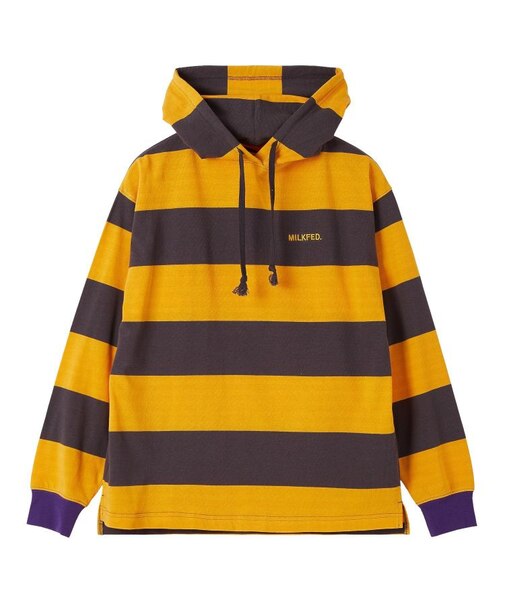 CONTRAST RIB STRIPED HOODED TOP