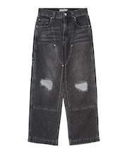 DOUBLE KNEE DISTRESSED DENIM PANTS
