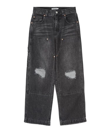 DOUBLE KNEE DISTRESSED DENIM PANTS
