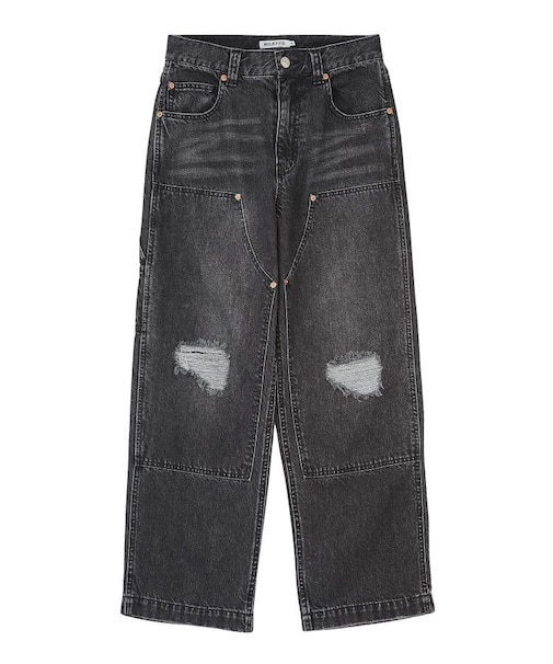 DOUBLE KNEE DISTRESSED DENIM PANTS