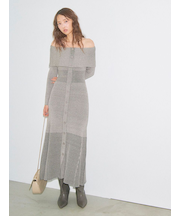 【WEB限定サイズあり】オフショルボタンニットワンピース