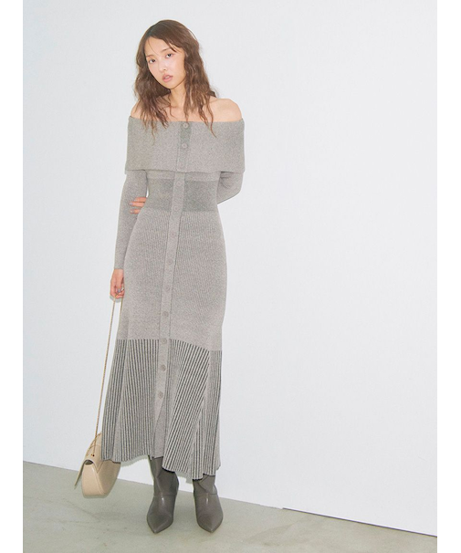 【WEB限定サイズあり】オフショルボタンニットワンピース