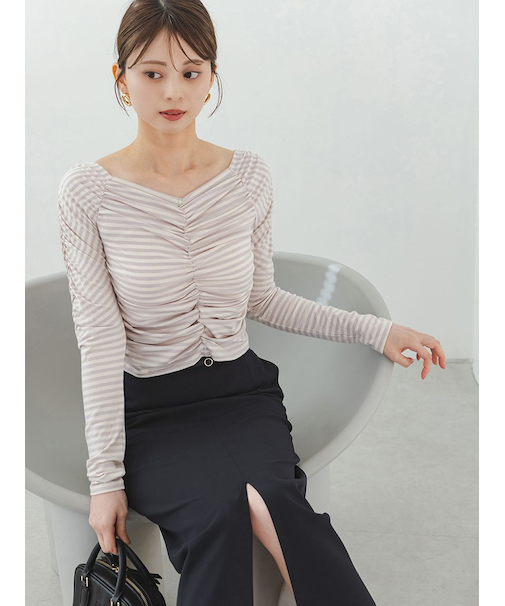 【WEB限定カラーあり】ギャザーオフショルカットソー