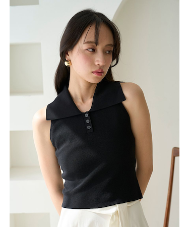 Sustainable襟付きニットプルオーバー