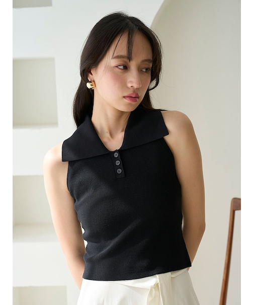 Sustainable襟付きニットプルオーバー